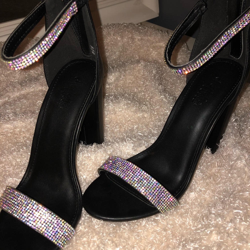 Sparkly glittery chunkie black and silver heels